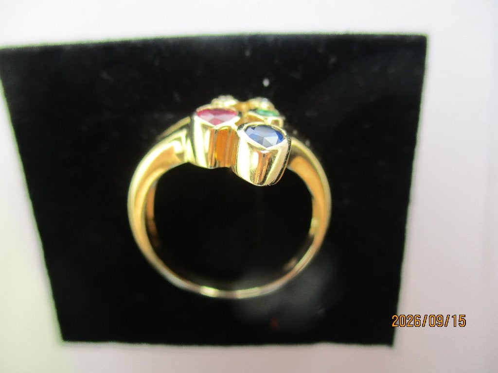 prachtige  dames ring  18 karaat met alle  edelstenen nieuw, Ophalen, Geel, Nieuw, Met edelsteen