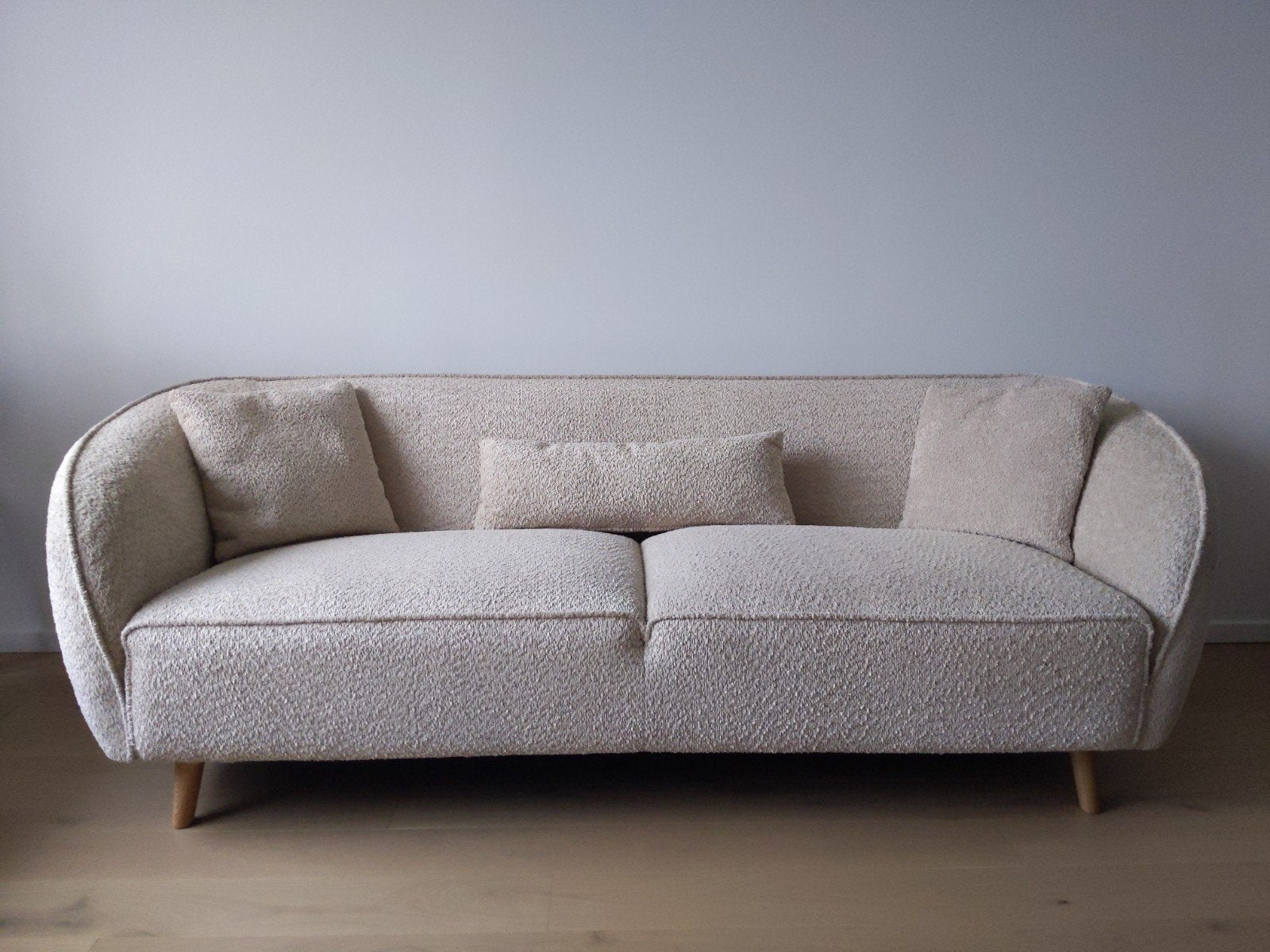 Zetel driezit nieuw Momo beige stof, Ophalen, Rechte bank, Modern/scandinavisch/japandi, Stof