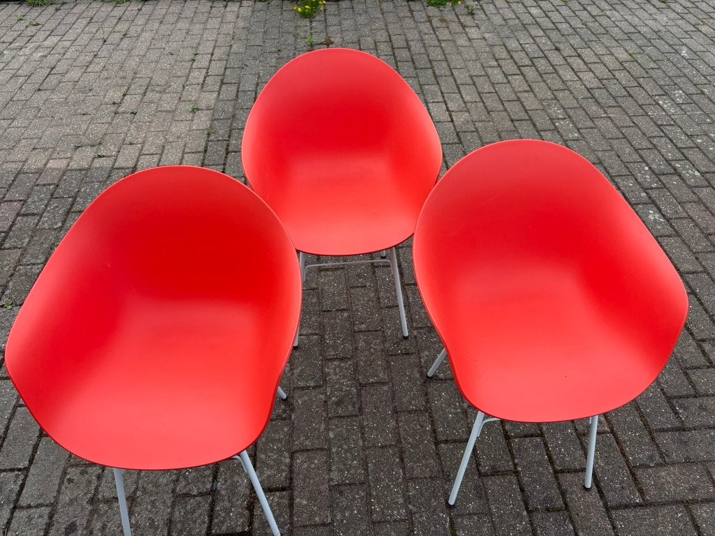 3 oranje stoelen, Maison & Meubles, Chaises, Trois, Autres couleurs, Métal, Comme neuf