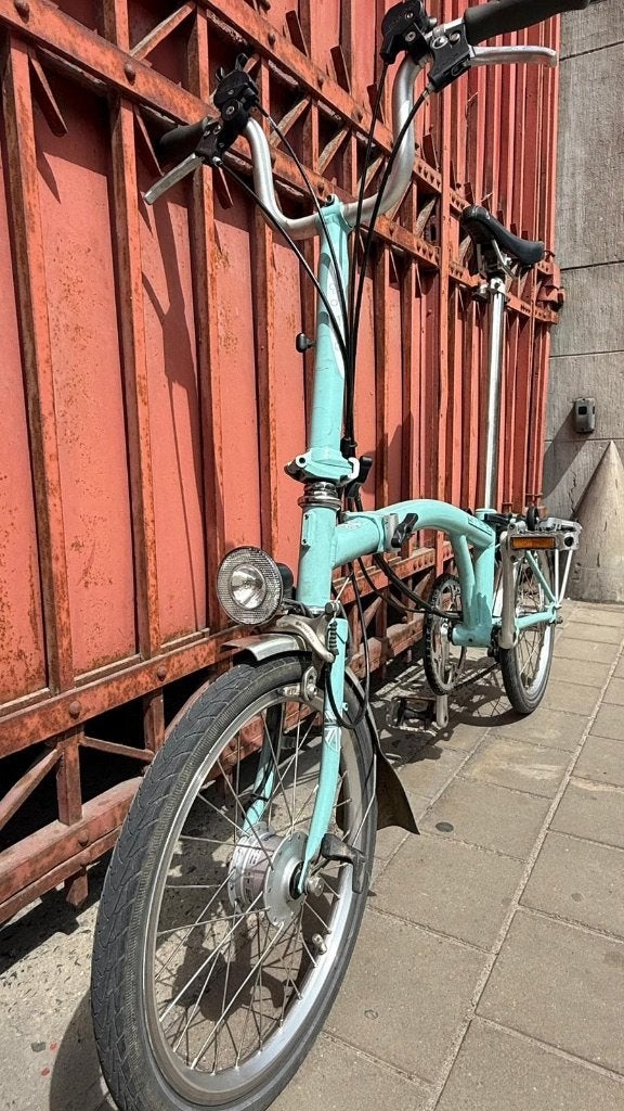 Brompton M6R turkooisblauw telescopisch zadel 6versnellingen, Ophalen, Brompton, 14 tot 16 inch, Versnellingen