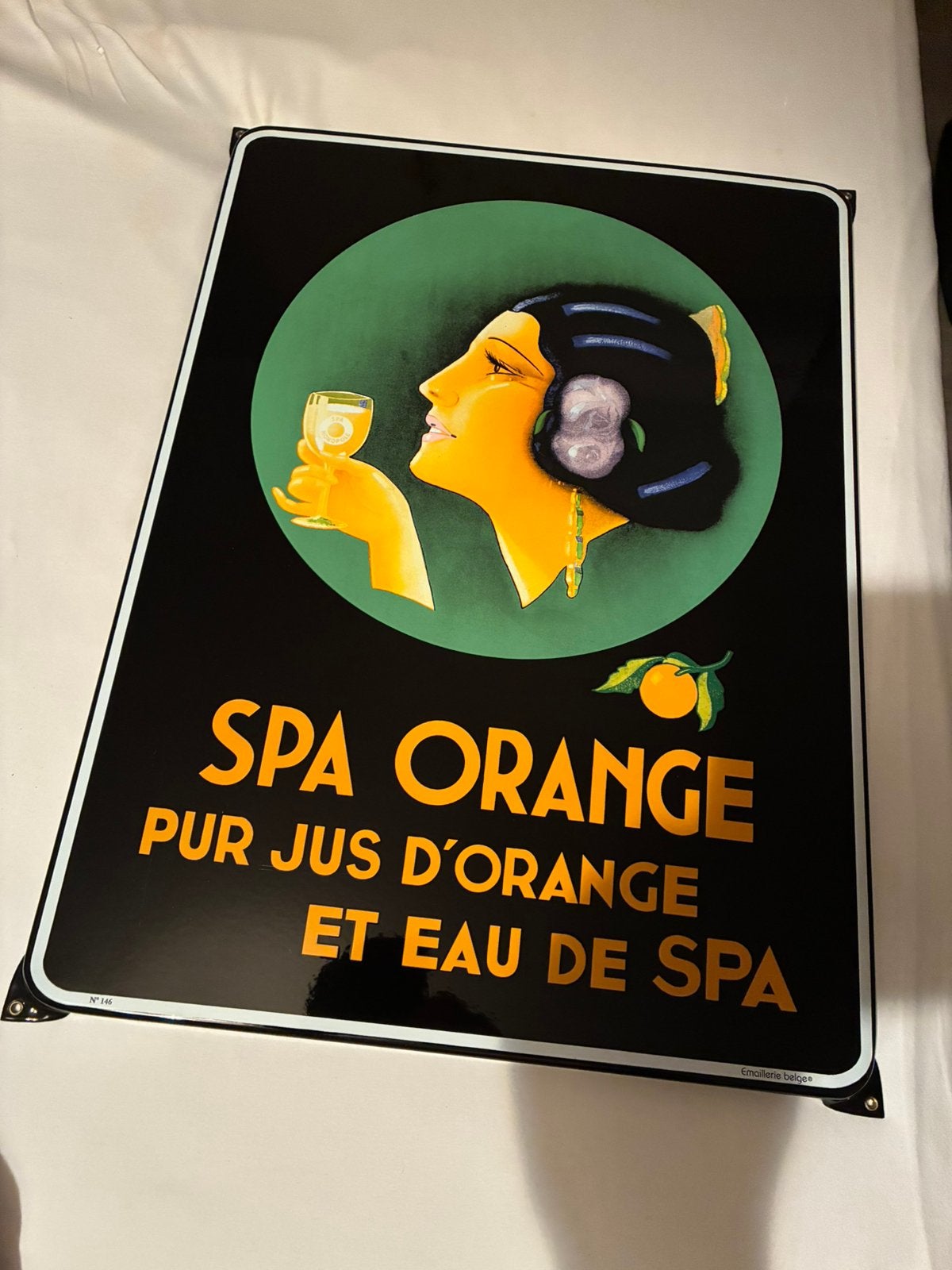 Enamel Spa Orange - émail belge, Collections, Enlèvement, Comme neuf, Panneau publicitaire
