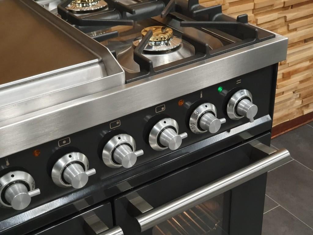 🔥Luxe Boretti Fornuis 90cm antraciet + rvs 2 ovens Frytop, Ophalen, 60 cm of meer, Zo goed als nieuw, Energieklasse A of zuiniger