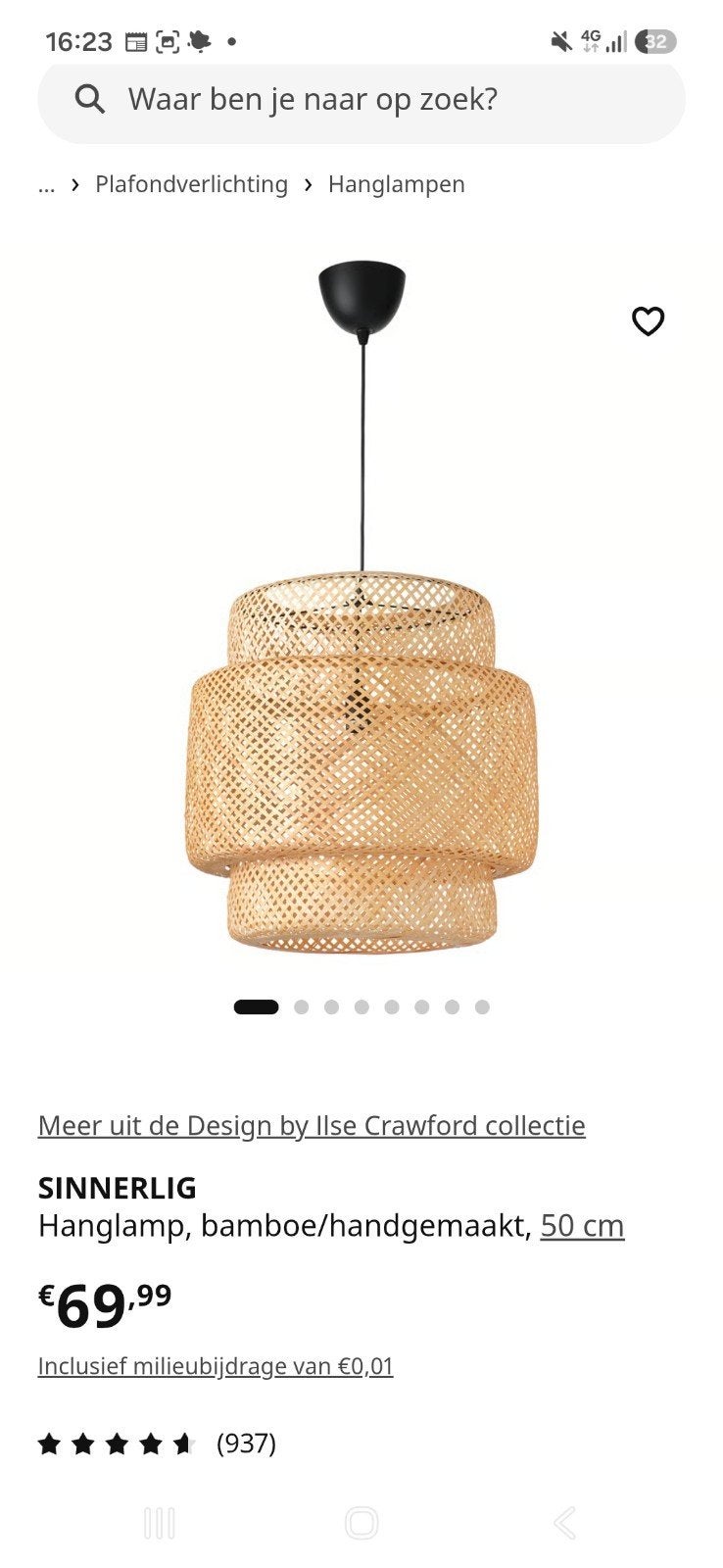 Hanglamp 50cm Ikea Sinnerlig, Ophalen