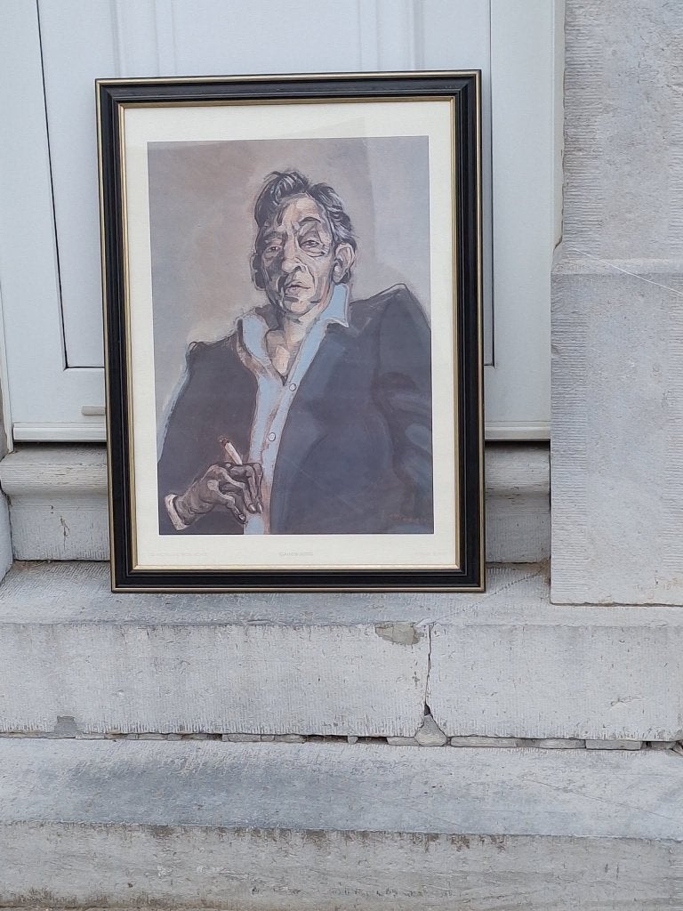 Gainsbourg: lithografie/fotolijst gesigneerd Nicollet (50x70, Rechthoekig Staand, Met lijst, Deurposter of groter, Ophalen of Verzenden