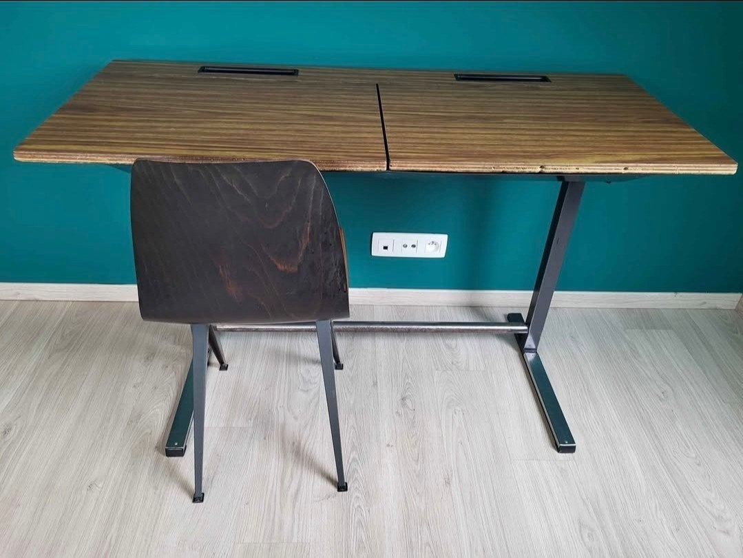 Vintage schoolbank met 2 stoeltjes, Antiek en Kunst, Ophalen