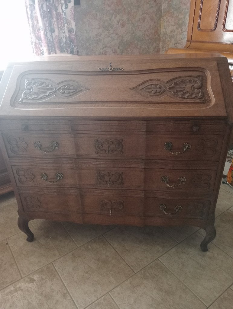 Vintage houten secretaire/schrijfkast met klep, Ophalen, Zo goed als nieuw, Landelijk