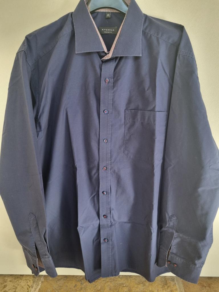 Chemise à manches longues bleu foncé Eterna 44, Tour de cou 43/44 (XL), Comme neuf, Bleu, Eterna