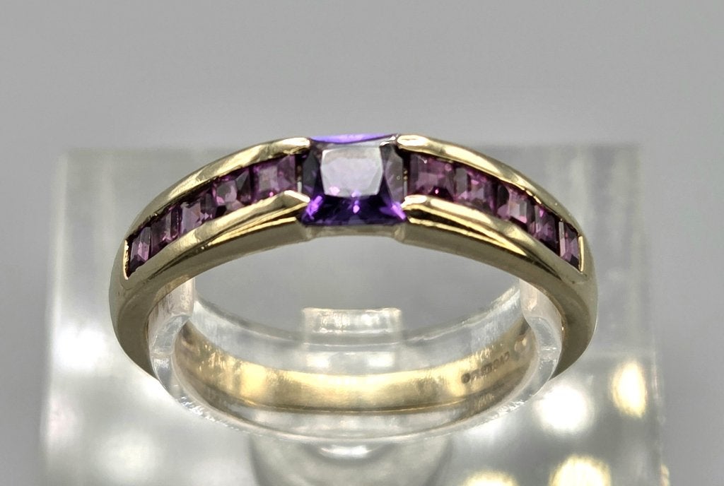 Gouden Vintage ring met amethist en toermalijn. 2026/646, Paars, Ophalen of Verzenden, Zo goed als nieuw, 17 tot 18
