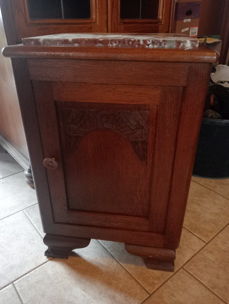Vintage Art Deco nachtkastje met marmeren blad, Ophalen, Minder dan 45 cm, 55 tot 70 cm, Zo goed als nieuw