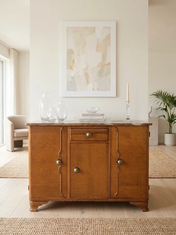 Splendide Buffet / Commode Vintage avec Plateau en Marbre, Maison & Meubles, Enlèvement, Chêne