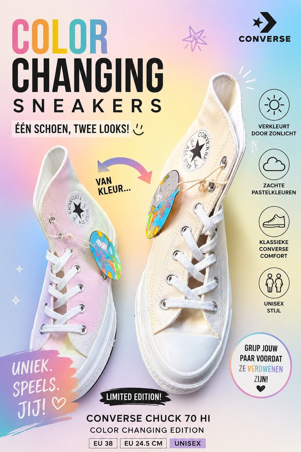 Converse Chuck 70 Color Changing Sneakers – Nieuw, Kleding | Heren, Schoenen, Overige kleuren, Nieuw, Ophalen of Verzenden, Sneakers