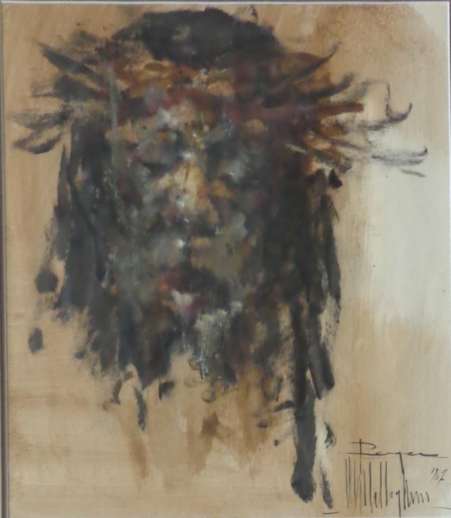 ROGER VAN BELLEGHEM / CHRISTUS / ORIGINEEL WERK / 77x71cm, Antiquités & Art, Art | Peinture | Moderne, Enlèvement, Verre, Signé