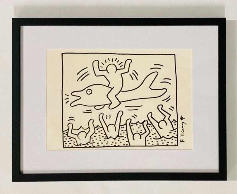 Keith Haring : dessin encadré, Enlèvement ou Envoi, Signé