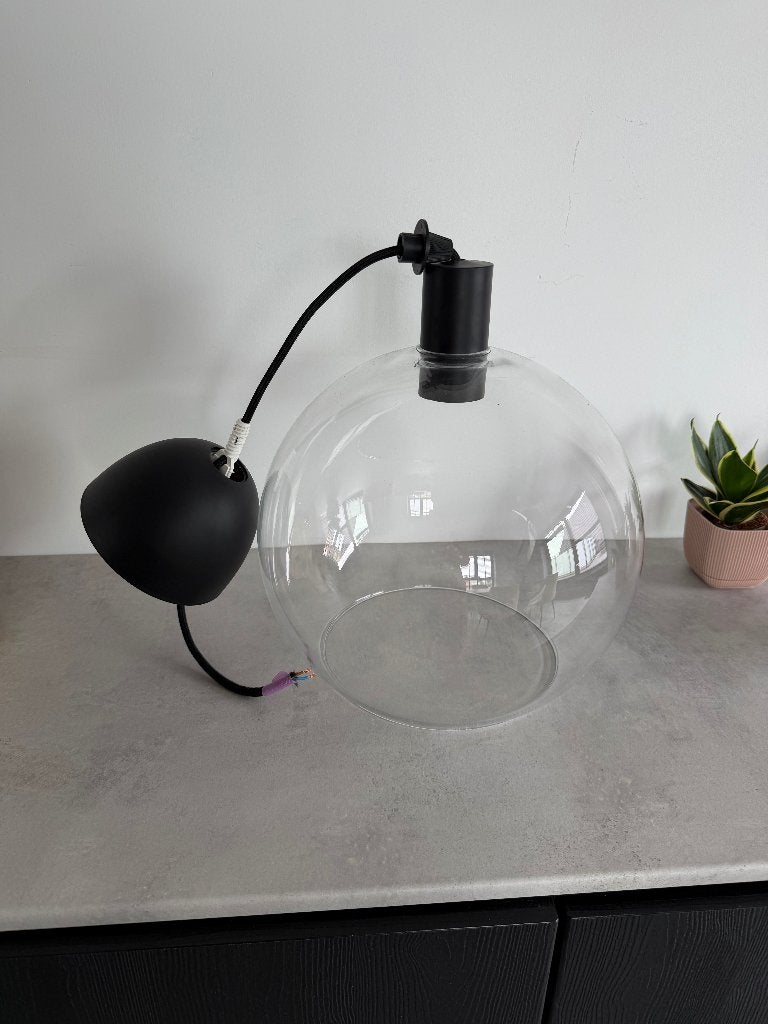 glazen bol hanglamp industrieel, Ophalen of Verzenden, Zo goed als nieuw, Glas