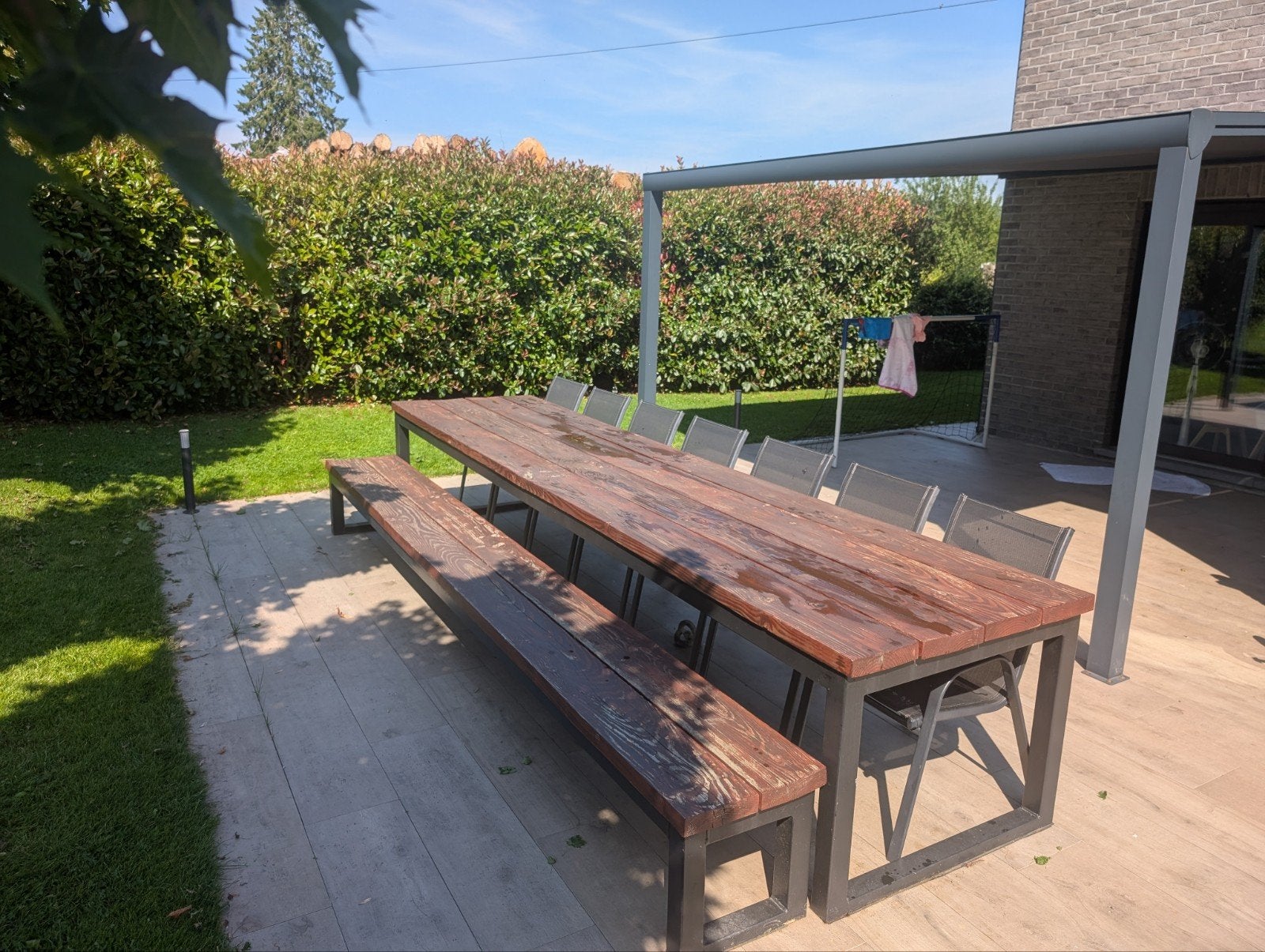 Grande table de jardin industrielle XXL (16 pers.) + Banc en, Tuin en Terras, Tuinbanken, Hout, Ophalen