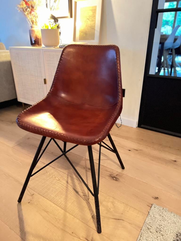 4 x stoel Maison Du Monde bruin leer, Ophalen, Gebruikt, Bruin, Leer