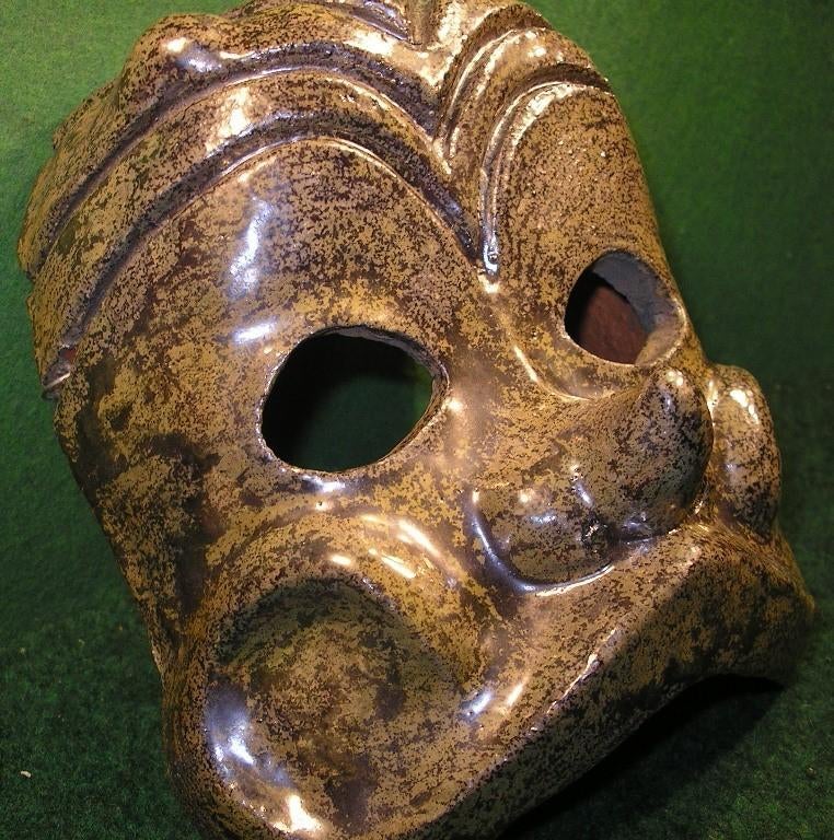 OUD GEGLAZUURD TERRACOTTA MASKER, Antiek en Kunst, Ophalen of Verzenden