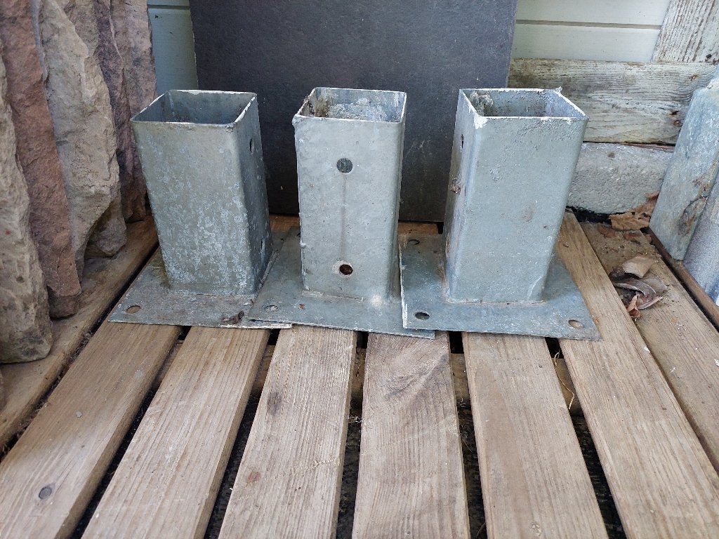 3 pieds de poteau carrés en acier galvanisé, Jardin & Terrasse, Enlèvement, Utilisé