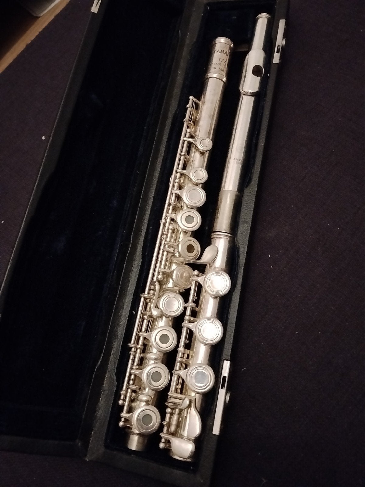 Flûte Yamaha modèle 371 — Embout et embase en argent massif, Musique & Instruments, Enlèvement ou Envoi, Utilisé, Flûte traversière