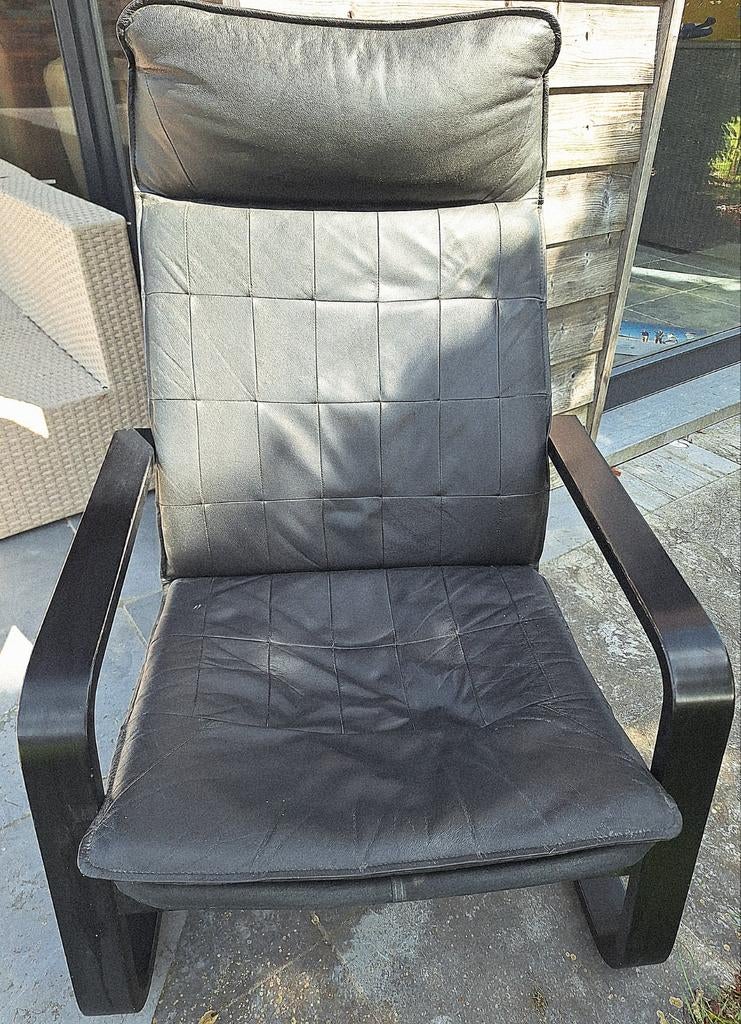 Zwart lederen Poang zetel, Huis en Inrichting, Fauteuils, Ophalen