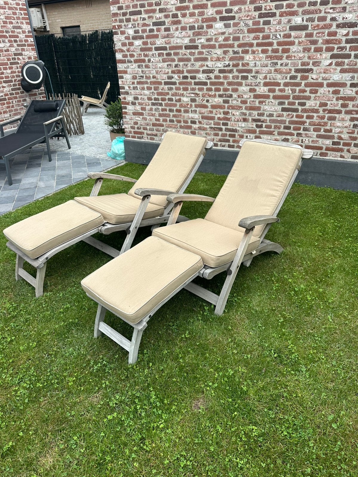 2 Gloster deckchairs - goede staat - met Gloster kussens, Ophalen, Gebruikt