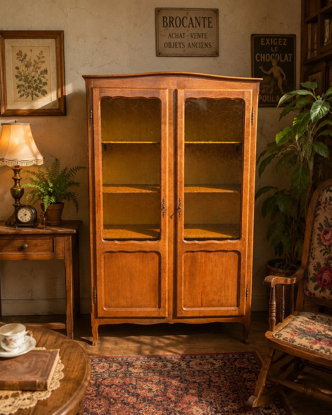 Vintage vitrinekast / boekenkast met geslepen glas, Ophalen