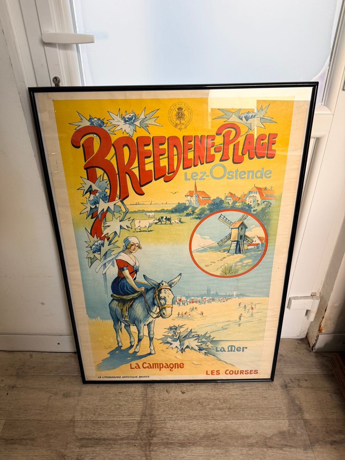 Oude poster bredene plage, Verzamelen, Ophalen, Met lijst, Deurposter of groter, Reclame