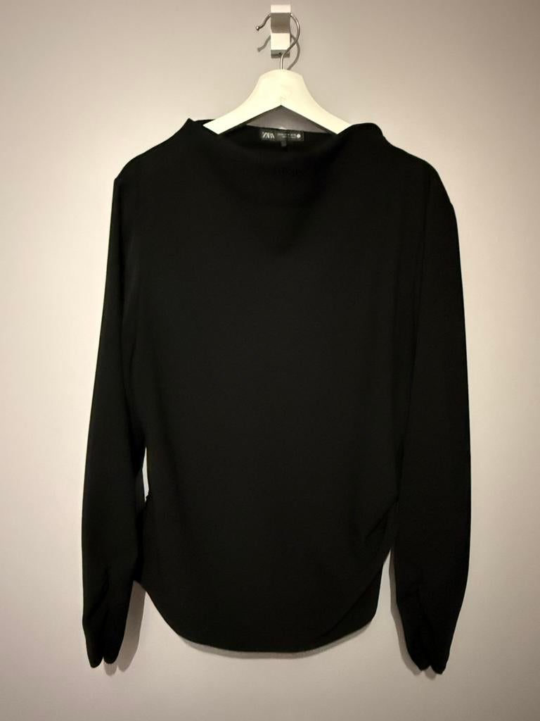 Zwarte geklede T-shirt/blouse lange mouw Zara - mt XL, Maat 46/48 (XL) of groter, Ophalen of Verzenden, Zo goed als nieuw, Lange mouw