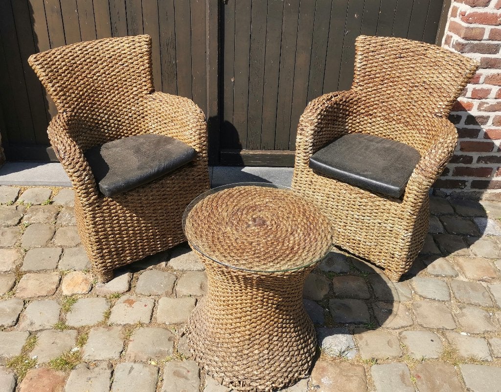 Rieten stoelen met tafeltje, Ophalen, Gebruikt, Twee, Bruin
