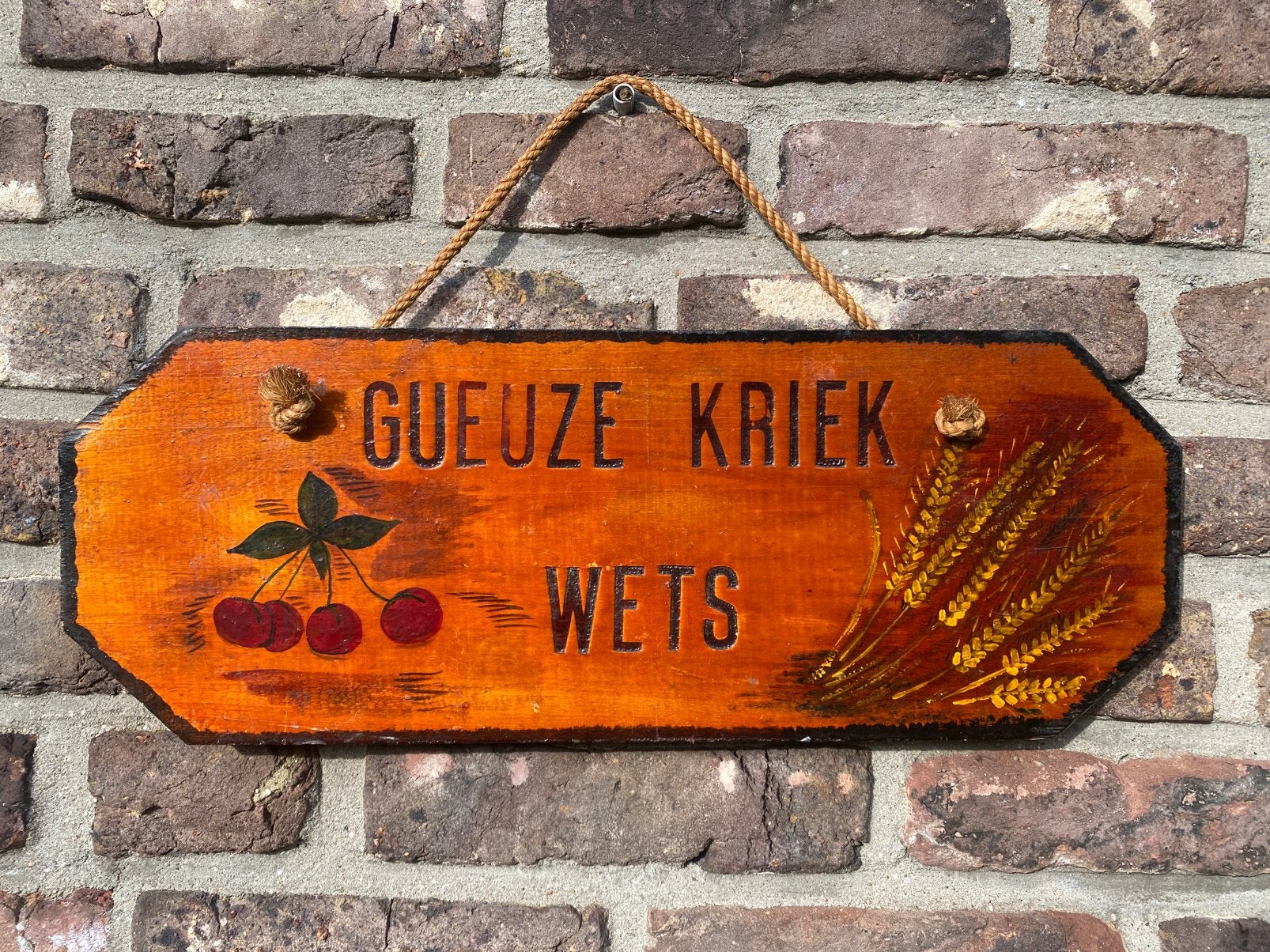 gueuze kriek WETS reclamebord, Ophalen of Verzenden, Gebruikt, Reclamebord, Plaat of Schild, Overige merken