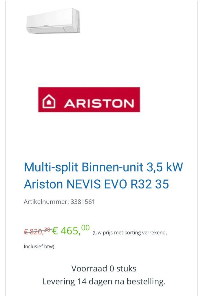 ARISTON NEVIS PLUS 35 UDO-I airconditioner - Binnenunit, Tickets en Kaartjes