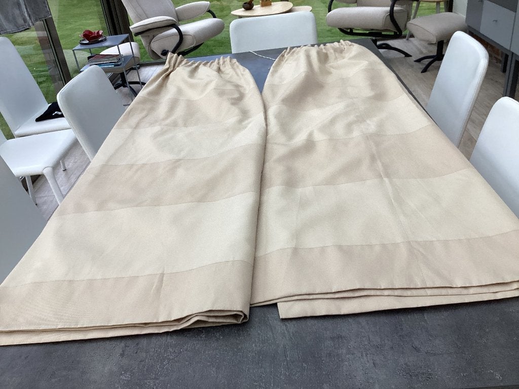 Paar gevoerde gordijnen, beige tinten (200/140 cm), Huis en Inrichting, 200 cm, Ophalen of Verzenden, 140 cm, Beige