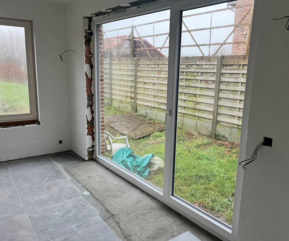 Vast raam met enkele deur, Doe-het-zelf en Bouw, Ophalen, Kunststof, Gebruikt, Inclusief glas