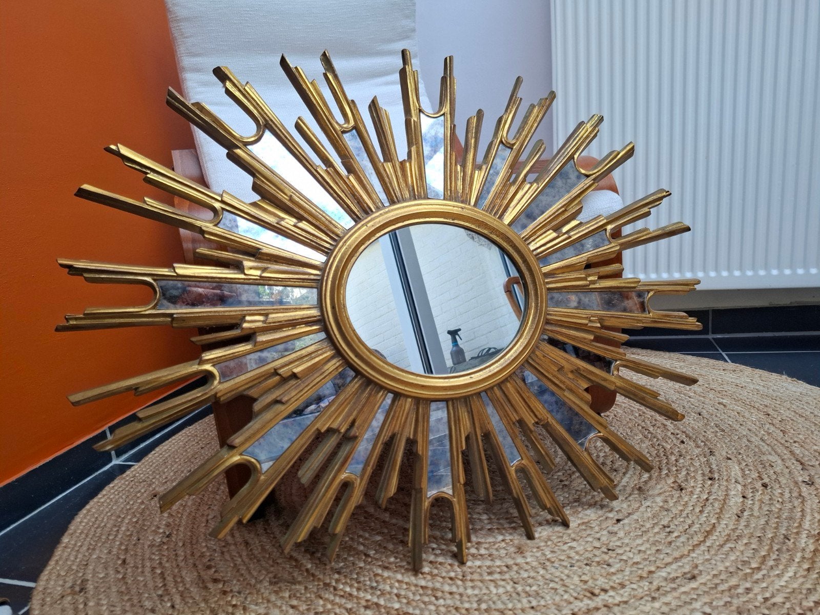 1970- miroir soleil RARE oval 85x66cm, Antiquités & Art