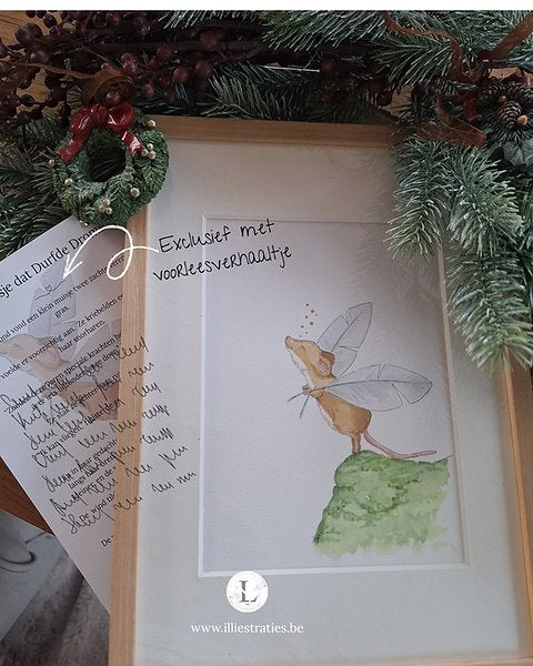 Art print originele illustratie met kader en passe partout, Antiek en Kunst, Ophalen of Verzenden, Print, Aquarel, Handgemaakt