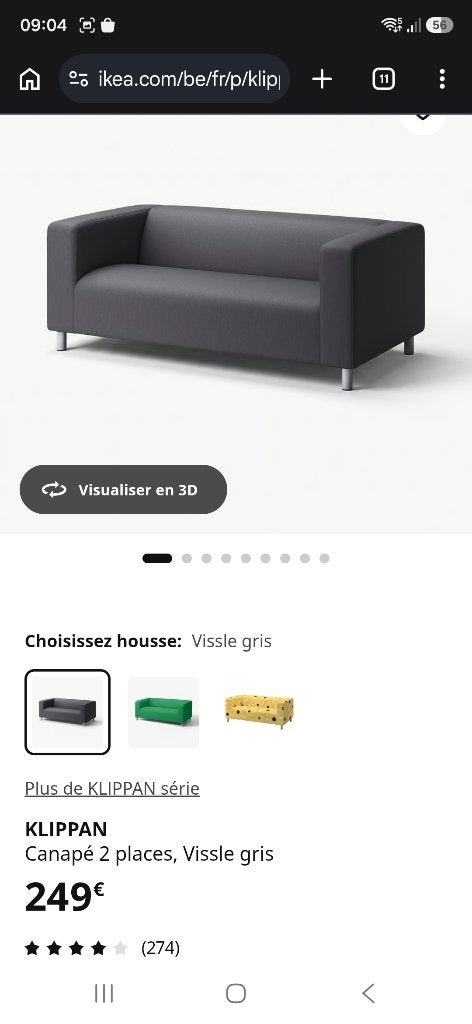 Canapé ikea 2 places gris, Maison & Meubles, 75 à 100 cm, Comme neuf, Enlèvement, Deux personnes