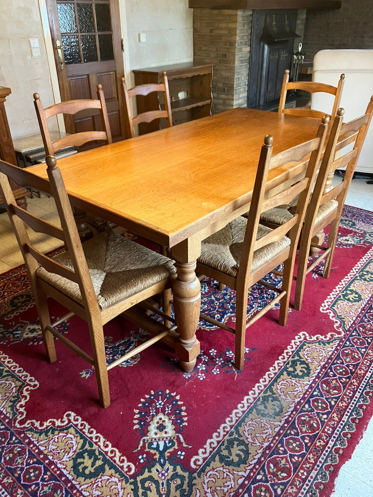 Eiken eetkamerset, tafel + 6 stoelen, Ophalen, Gebruikt, 4 tot 6 stoelen