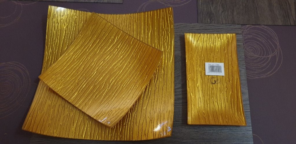 Articles NEUFS : 3 plats en verre dorés Ggifts, Enlèvement, Neuf, Carré, Verre