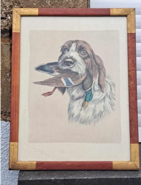 gravure chien de chasse signe reggio, Antiquités & Art, Enlèvement ou Envoi, Gravure