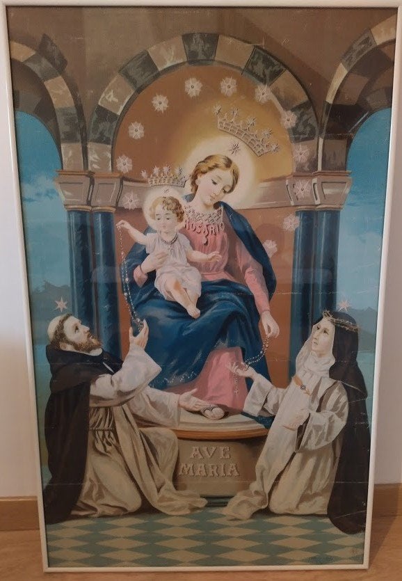 Peinture religieuse Madonna del Rosario di Pompei - 80x50cm, Antiquités & Art, Enlèvement, Classique, Signé