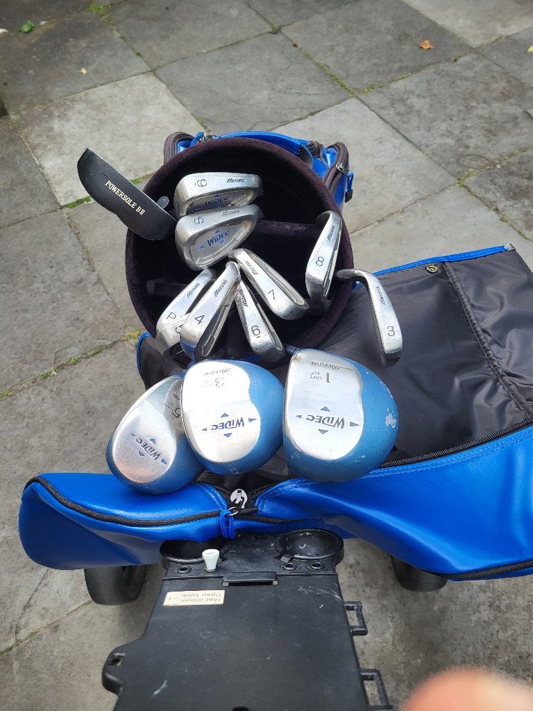 Complete Mizuno Widec golfset + graphite shafts+trolley+ tas, Sport en Fitness, Golf, Ophalen, Gebruikt, Tas, Mizuno
