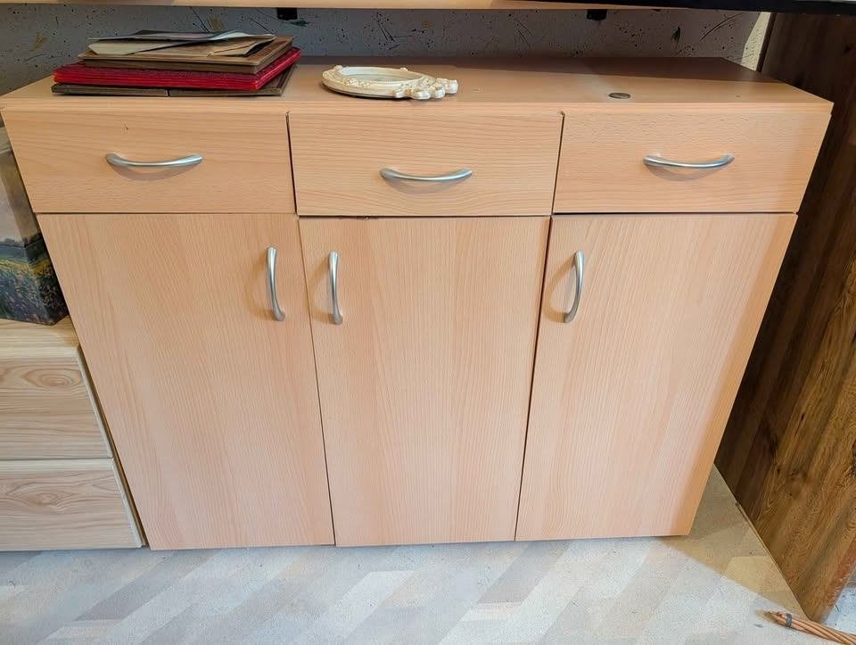 Buffet Bas Bois Clair 3 Portes & 3 Tiroirs, Teck, Avec tiroir(s), 25 à 50 cm, Moins de 100 cm