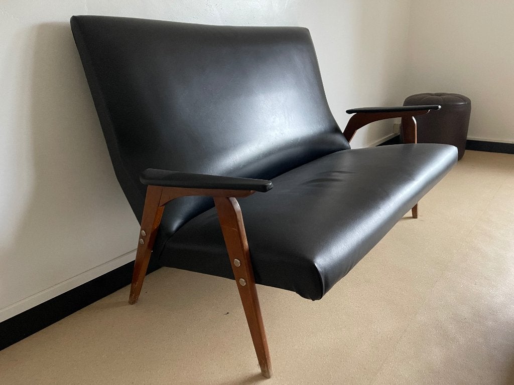 Leren duo zit sofa, Huis en Inrichting, Zetels | Zetels, Ophalen, Tweepersoons, Hout, Zo goed als nieuw