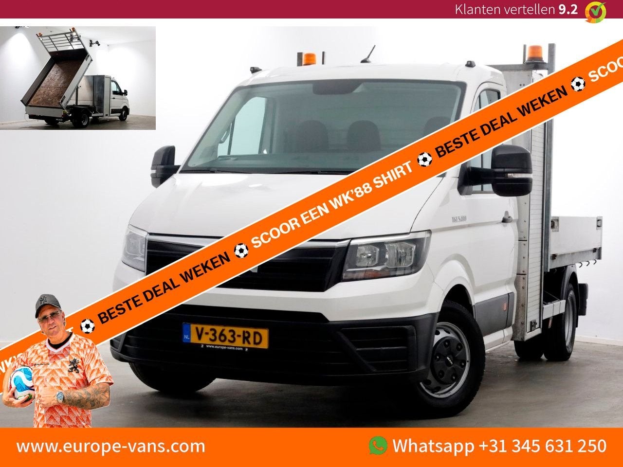 MAN TGE 5.180 2.0 177pk E6 L2H1 Kipper Dubbel Lucht Trekhaak, Wit, Bedrijf, Electronic Stability Program (ESP), Onderhoudsboekje