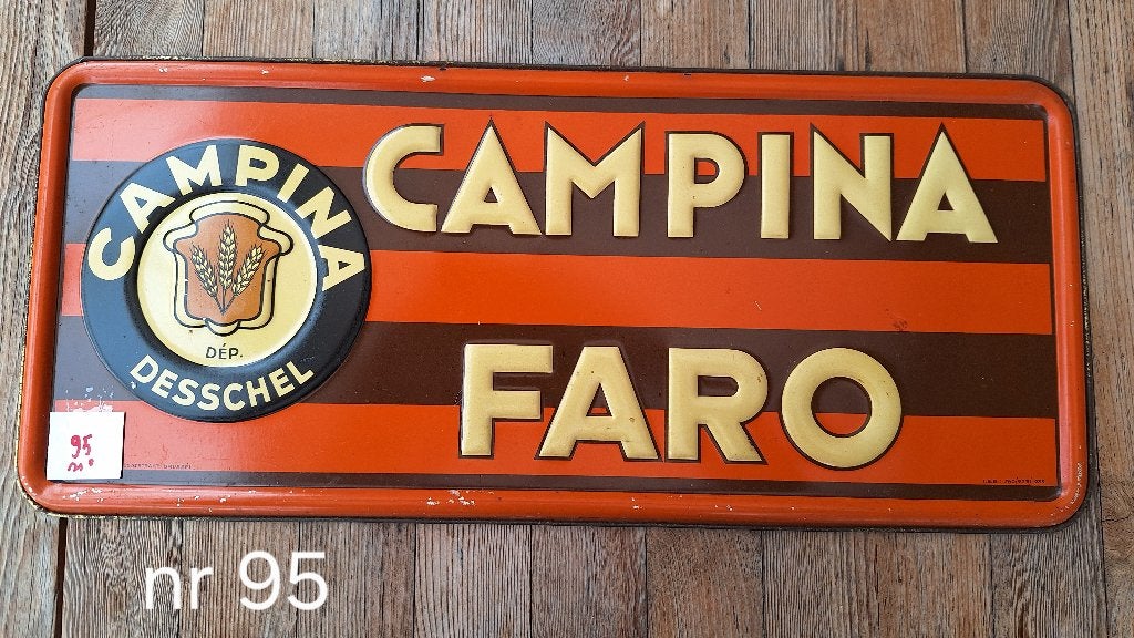 reclame bord Campina Faro metaal (nr95), Ophalen, Gebruikt, Reclamebord, Plaat of Schild, Overige merken