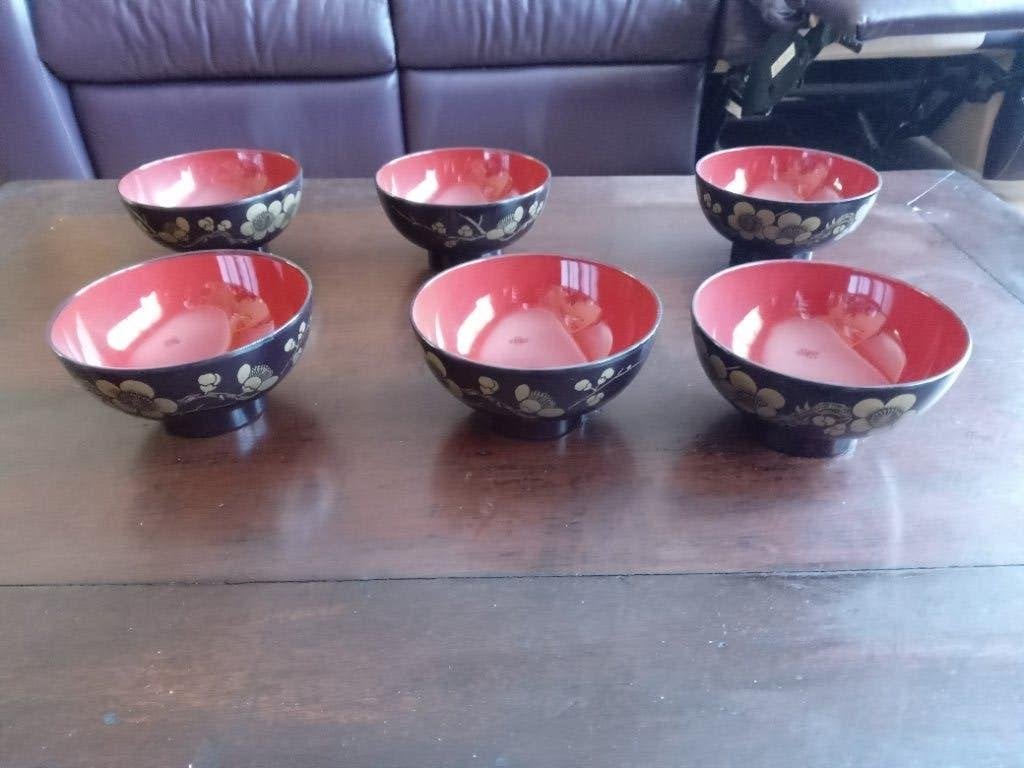6 bols à miso en bakélite laqué du Japon, Maison & Meubles, Enlèvement, Comme neuf
