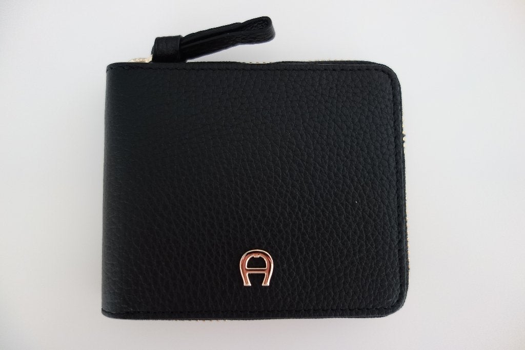 Petit portefeuille dame cuir noir "AIGNER", Verzenden, Zo goed als nieuw, Zwart, Leder