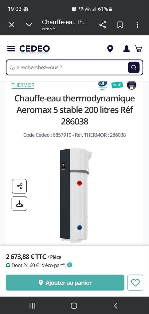 Chauffe eau thermodynamique aeromax 5 neuf, Enlèvement, Chauffe-eau