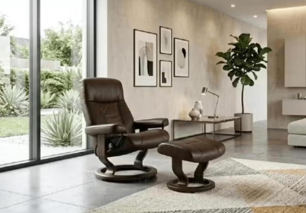 stressless relax met voetbankje, Ophalen, Gebruikt, Hout