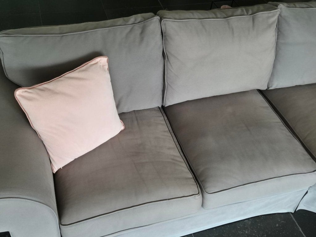 Hoeksalon met longchair en loveseat - 8 p - kleur taupe, Ophalen, Hout, Gebruikt, Overige maten